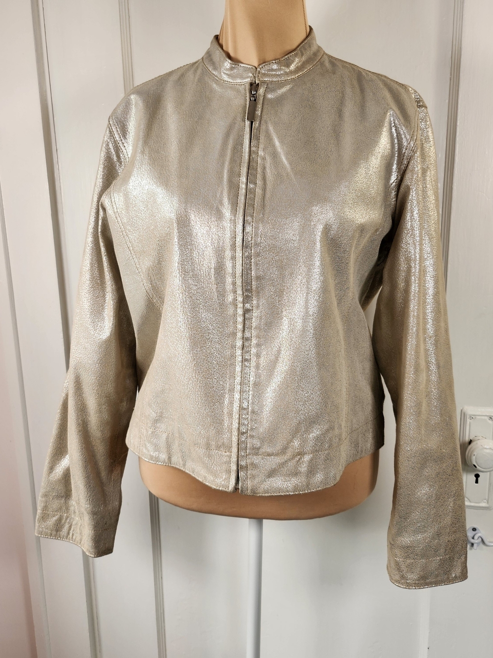 Vtg 90s Y2K Newport News Sz 18 Platinum Zip-Front Leather Jacket